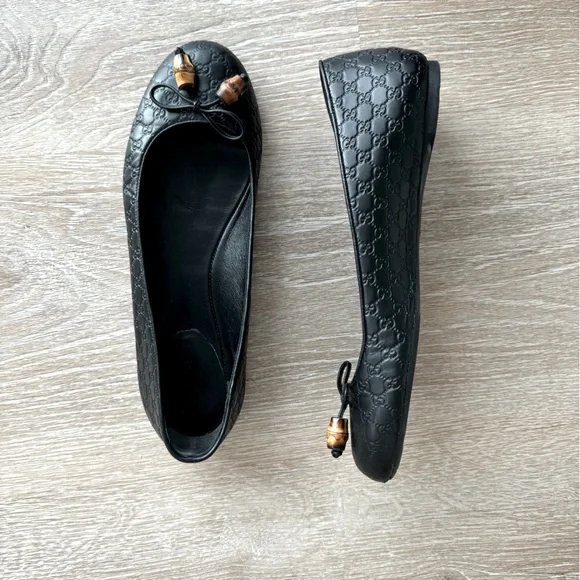 Gucci Sylvie Bamboo Bow Ballet Flats – Black, Size 7.5 (EU 37.5) - Picture 1 of 11